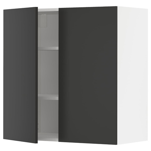 METOD Wall cabinet with shelves/2 doors, white/Nickebo matt anthracite, 80x80 cm