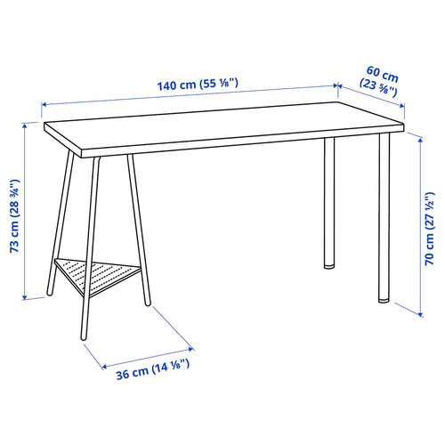 LAGKAPTEN / TILLSLAG Desk, black-brown/white, 140x60 cm