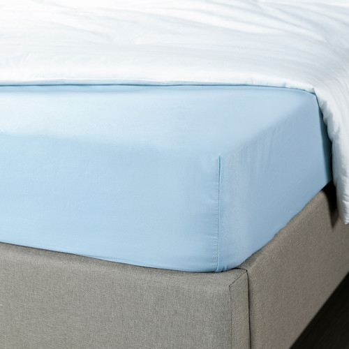 BRUKSVARA Fitted sheet, blue, 140x200 cm