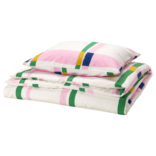 SYRABLADMAL Duvet cover and pillowcase, multicolour/check, 150x200/50x60 cm