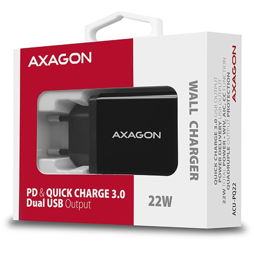 AXAGON Wall Charger EU Plug QC3.0/AFC/FCP + P ACU-PQ22