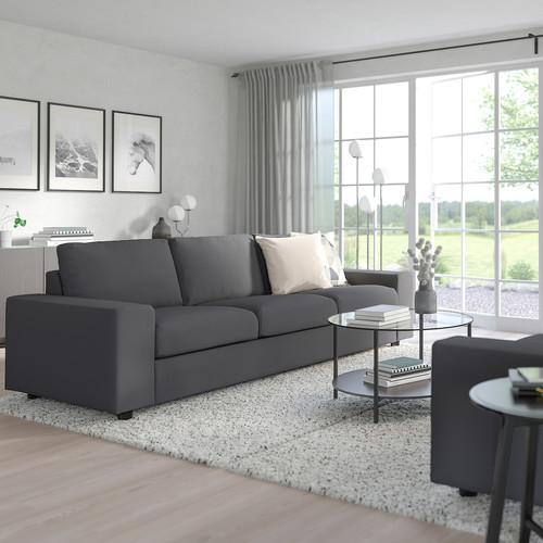 VIMLE 3-seat sofa, with wide armrests/Hallarp grey