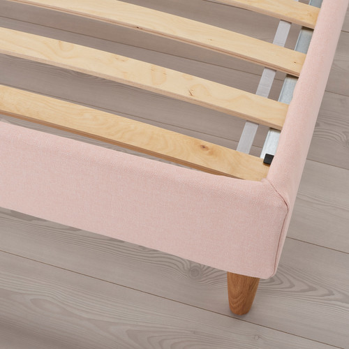 IDANÄS Upholstered bed frame, Gunnared pale pink, 160x200 cm