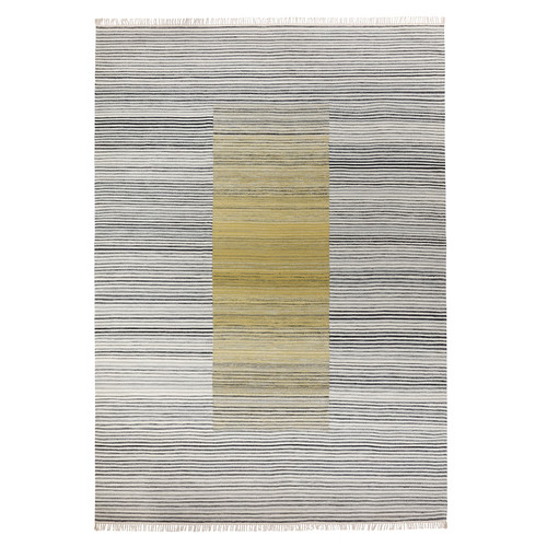 SJÖTÅTEL Rug, flatwoven, grey-yellow/handmade, 250x350 cm