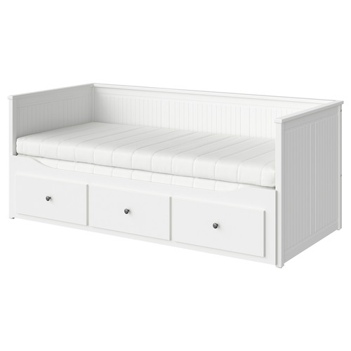 HEMNES Day-bed w 3 drawers/2 mattresses, white/Åfjäll firm, 80x200 cm