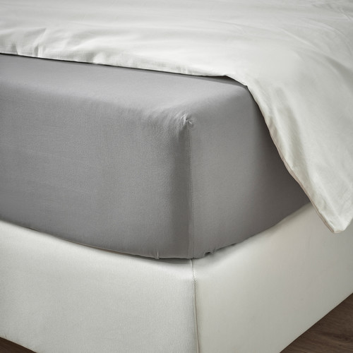 RÖNNVECKMAL Fitted sheet, grey, 180x200 cm