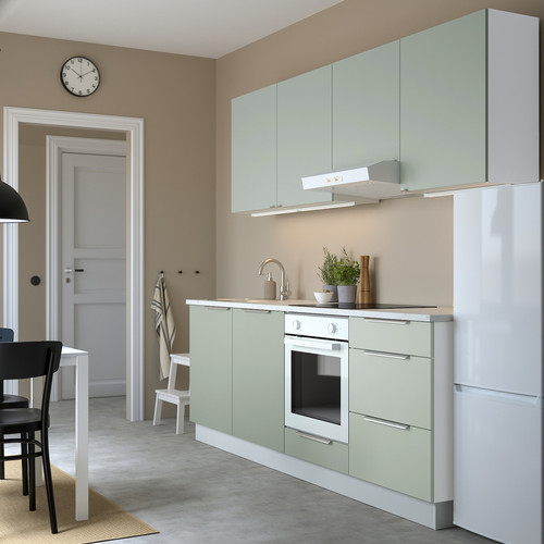 ENHET Kitchen, pale grey-green, 243x63.5x222 cm