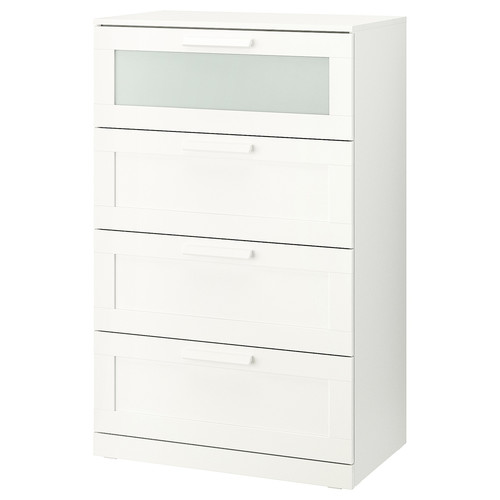 BRIMNES Chest of 4 drawers, white, frosted glass, 78x124 cm