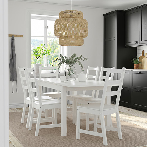 LANEBERG / NORDVIKEN Table and 6 chairs, white/white, 130/190x80 cm