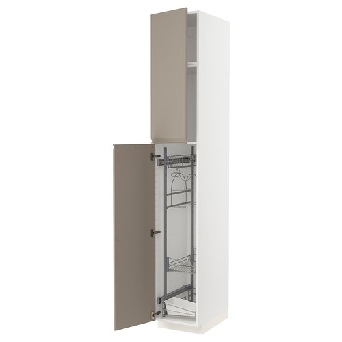 METOD High cabinet with cleaning interior, white/Upplöv matt dark beige, 40x60x240 cm