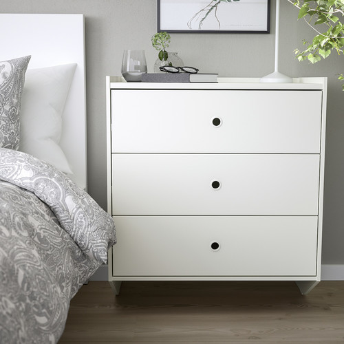 RACKNÄS Chest of 3 drawers, white/wall mounted, 69x78 cm