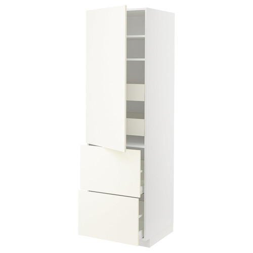 METOD / MAXIMERA Hi cab w shlvs/4 drawers/dr/2 frnts, white/Vallstena white, 60x60x200 cm