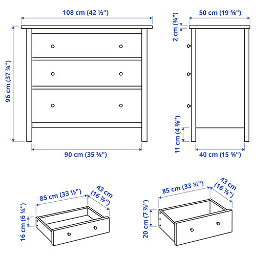 HEMNES Chest of 3 drawers, yellow stain, 108x96 cm