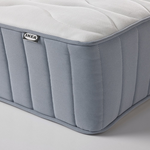 LYNGÖR Divan bed, Vågstranda medium firm/light blue white, Standard Super King