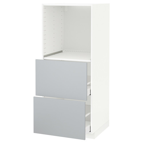 METOD / MAXIMERA High cabinet w 2 drawers for oven, white/Veddinge grey, 60x60x140 cm