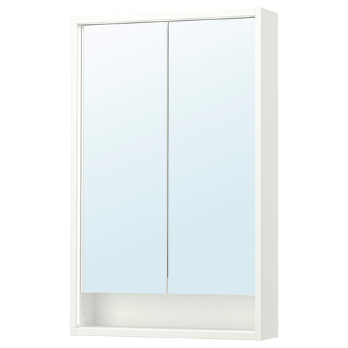 FAXÄLVEN Mirror cabinet w built-in lighting, white, 60x15x95 cm