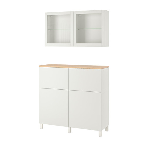 BESTÅ Storage combination w doors/drawers, white Lappviken/Sindvik/Stubbarp white clear glass, 120x42x240 cm