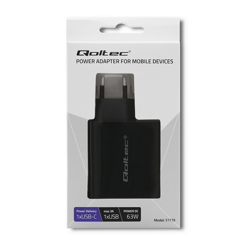 Qoltec Charger 63W 5-20V 1.5-3A USB C