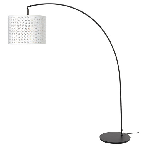 NYMÖ / SKAFTET Floor lamp, arched, white, brass-colour
