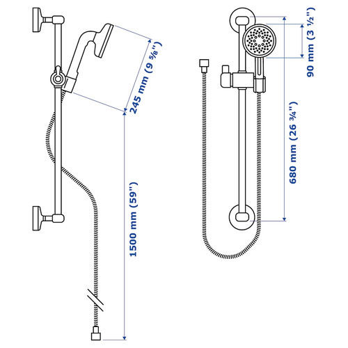 VOXNAN Riser rail with handshower kit, chrome-plated