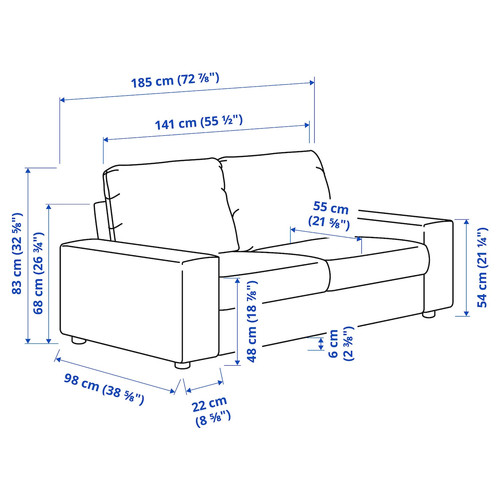 VIMLE 2-seat sofa, with wide armrests/Hallarp grey