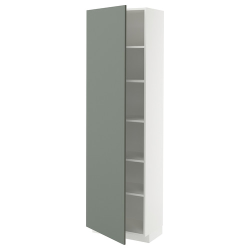 METOD High cabinet with shelves, white/Nickebo matt grey-green, 60x37x200 cm