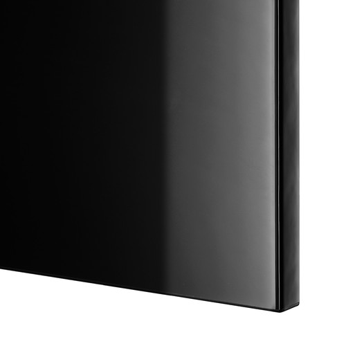 BESTÅ TV storage combination/glass doors, black-brown/Selsviken high-gloss/black clear glass, 180x42x192 cm