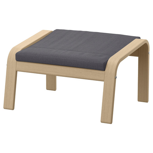 POÄNG Footstool, white stained oak veneer, Skiftebo dark grey