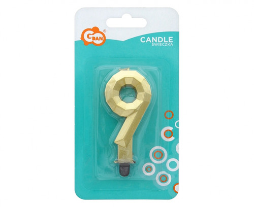 Birthday Candle 9 Diamond 7.6cm, gold