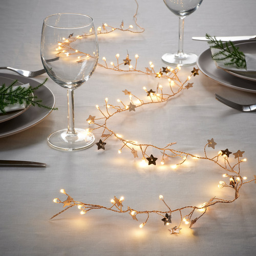 STRÅLA LED lighting chain with 80 lights, battery-operated mini/star gold-colour