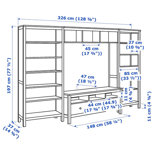 HEMNES TV storage combination, white stain, 326x197 cm