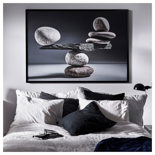 BJÖRKSTA Picture with frame, balanced rocks/black, 140x100 cm
