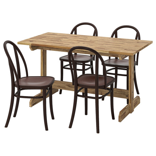 NACKANÄS / SKOGSBO Table and 4 chairs, acacia/dark brown, 140 cm