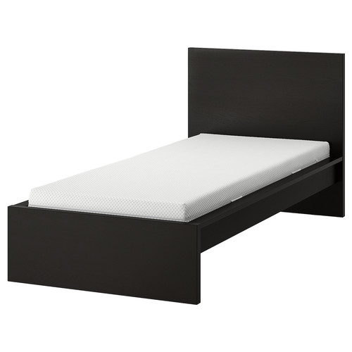 MALM Bed frame with mattress, black-brown/Åbygda medium firm, 90x200 cm