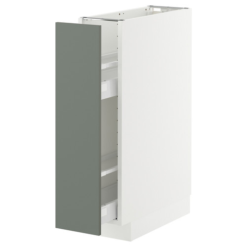 METOD / MAXIMERA Base cabinet/pull-out int fittings, white/Nickebo matt grey-green, 20x60 cm