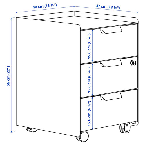 TROTTEN Drawer unit w 3 drawers on castors, anthracite