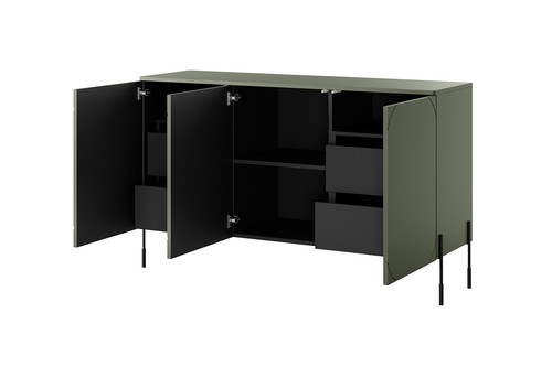 Three-Door Cabinet with Drawer Units Sonatia 150cm, olive