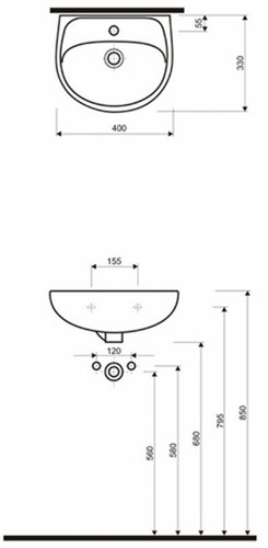 Ceramic Wall-Mounted Basin Koło Solo 40x33cm, white