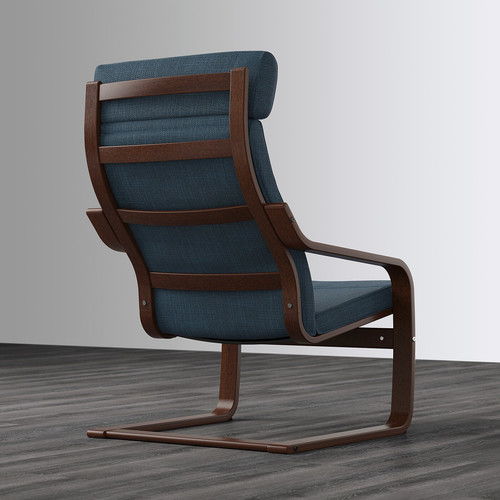 POÄNG Armchair, brown, Hillared dark blue