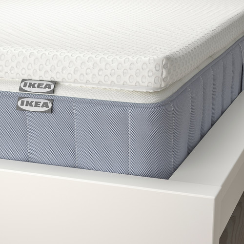 VALEVÅG Mattress and mattress pad, firm light blue/Nordberget white, Standard Single