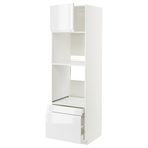 METOD / MAXIMERA Hi cab f ov/combi ov w dr/2 drwrs, white/Voxtorp high-gloss/white, 60x60x200 cm