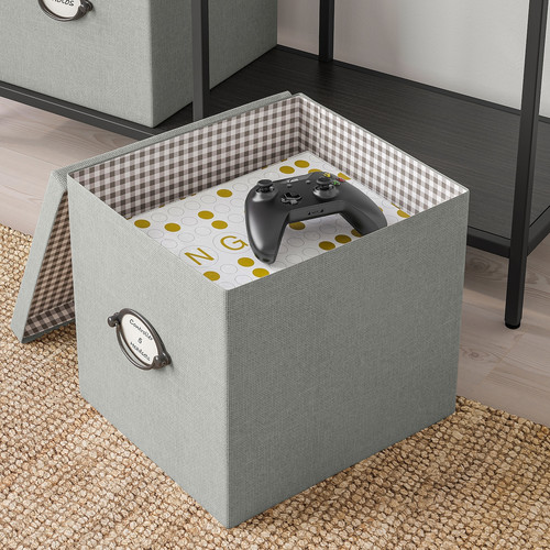 KVARNVIK Storage box with lid, grey, 32x35x32 cm
