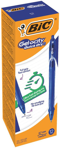 BIC Retractable Pen Gel-ocity Quick Dry 12pcs, blue