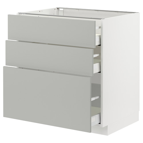 METOD / MAXIMERA Base cabinet with 3 drawers, white/Havstorp light grey, 80x60 cm