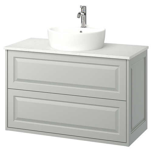 TÄNNFORSEN / TÖRNVIKEN Wash-stnd w drawers/wash-basin/tap, light grey/white marble effect, 102x49x79 cm