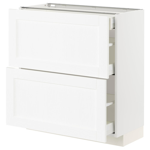 METOD / MAXIMERA Base cab with 2 fronts/3 drawers, white Enköping/white wood effect, 80x37 cm