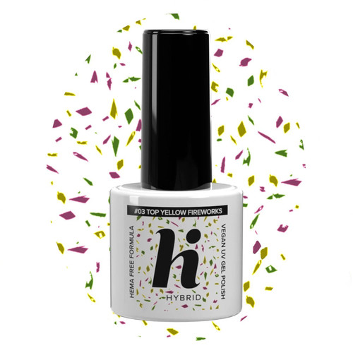 Hi Hybrid HEMA Free Top No Wipe #03 Yellow Fireworks Vegan 5ml