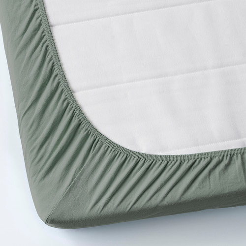 VÅRVIAL Fitted sheet for day-bed, grey-green, 80x200 cm