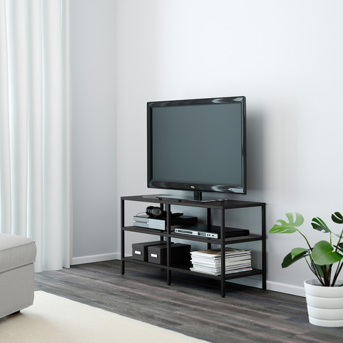 VITTSJÖ TV bench, black-brown, glass, 100x36x53 cm