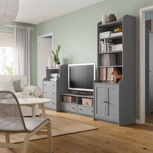 HAUGA TV/storage combination, grey, 277x46x199 cm